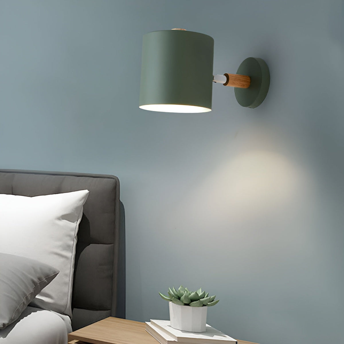 Adjustable Pastel Wood and Metal Wall Lamp
