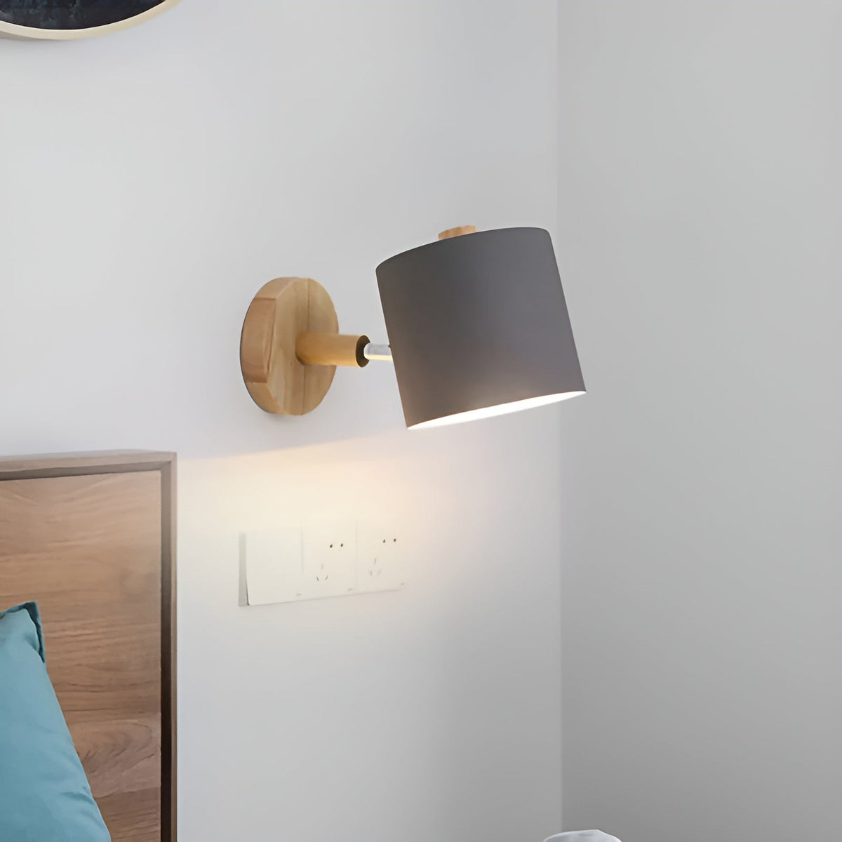 Adjustable Pastel Wood and Metal Wall Lamp