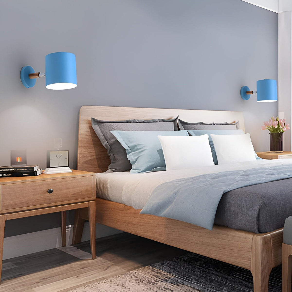 Adjustable Pastel Wood and Metal Wall Lamp