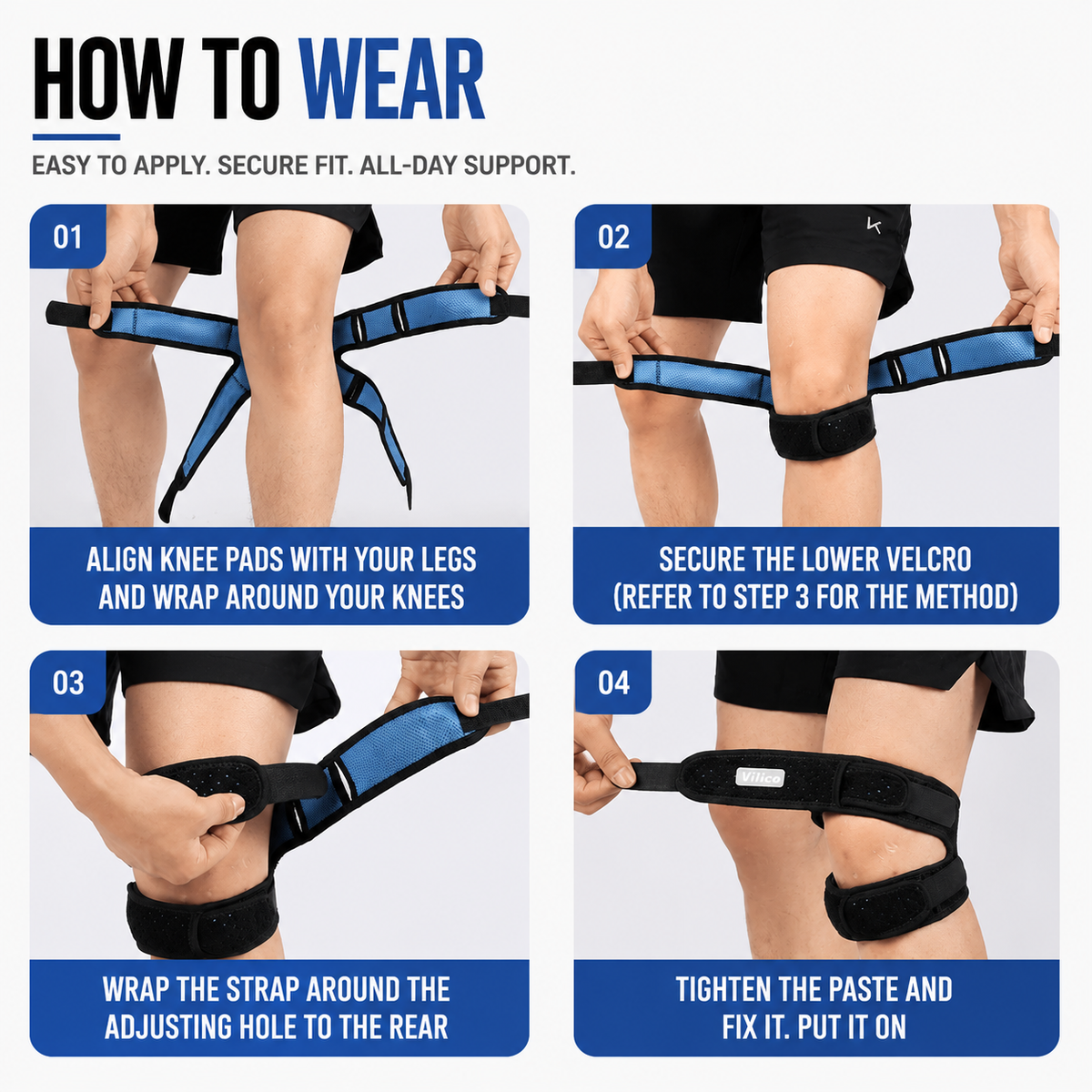 Adjustable Patellar Support Strap with Hook and Loop Closure