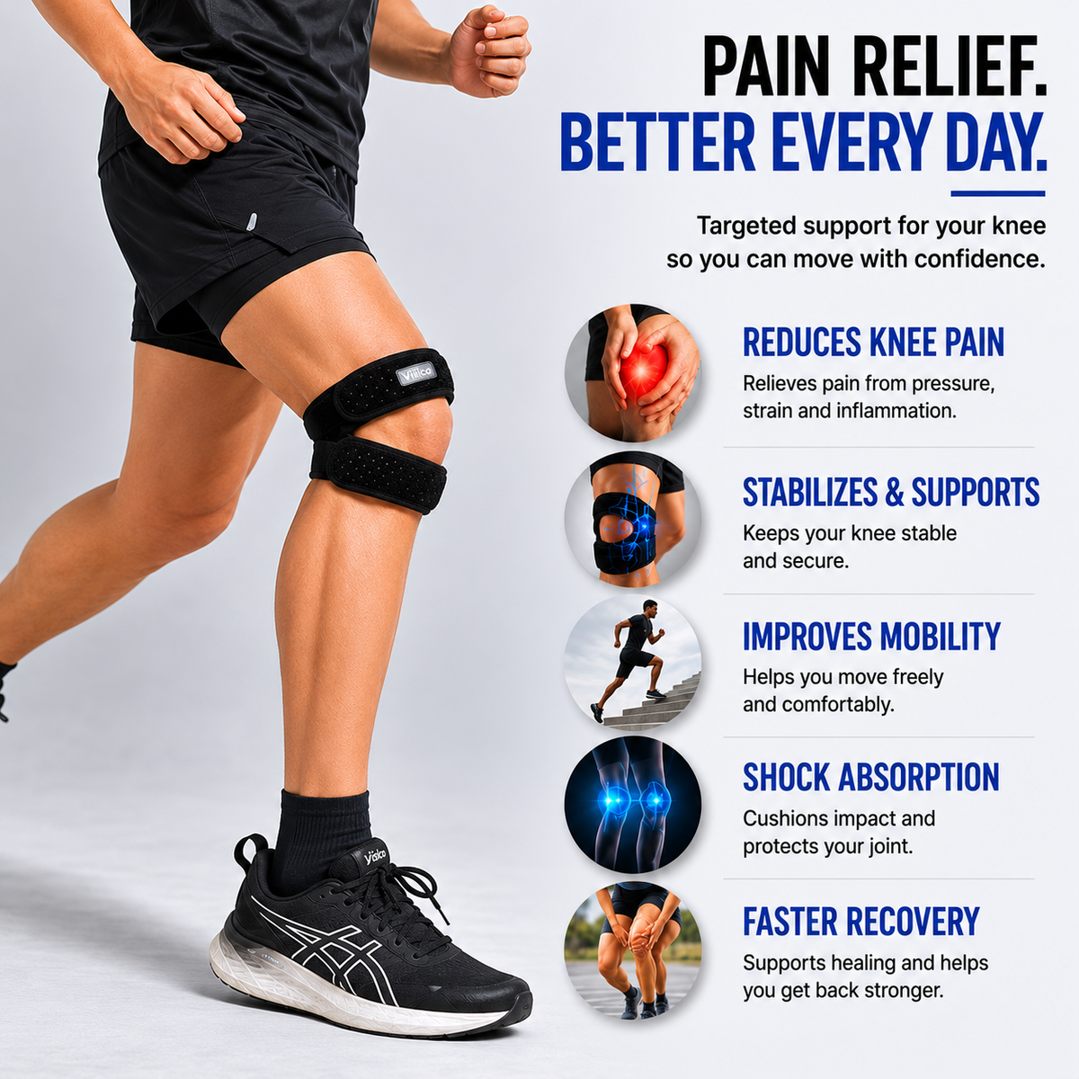 Adjustable Patellar Support Strap with Hook and Loop Closure