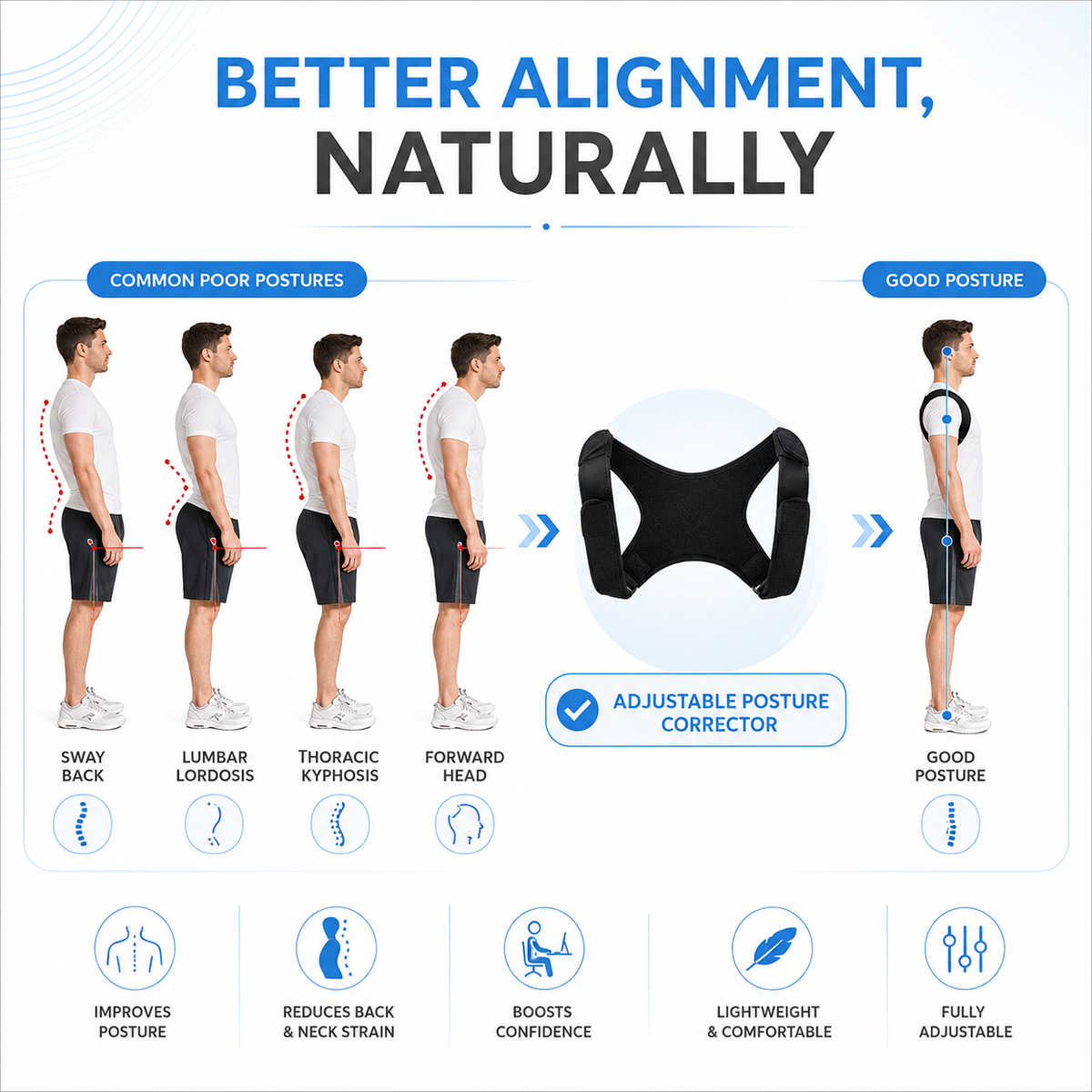 Adjustable Shoulder Posture Brace with Soft-Edged Straps and Discreet Fit
