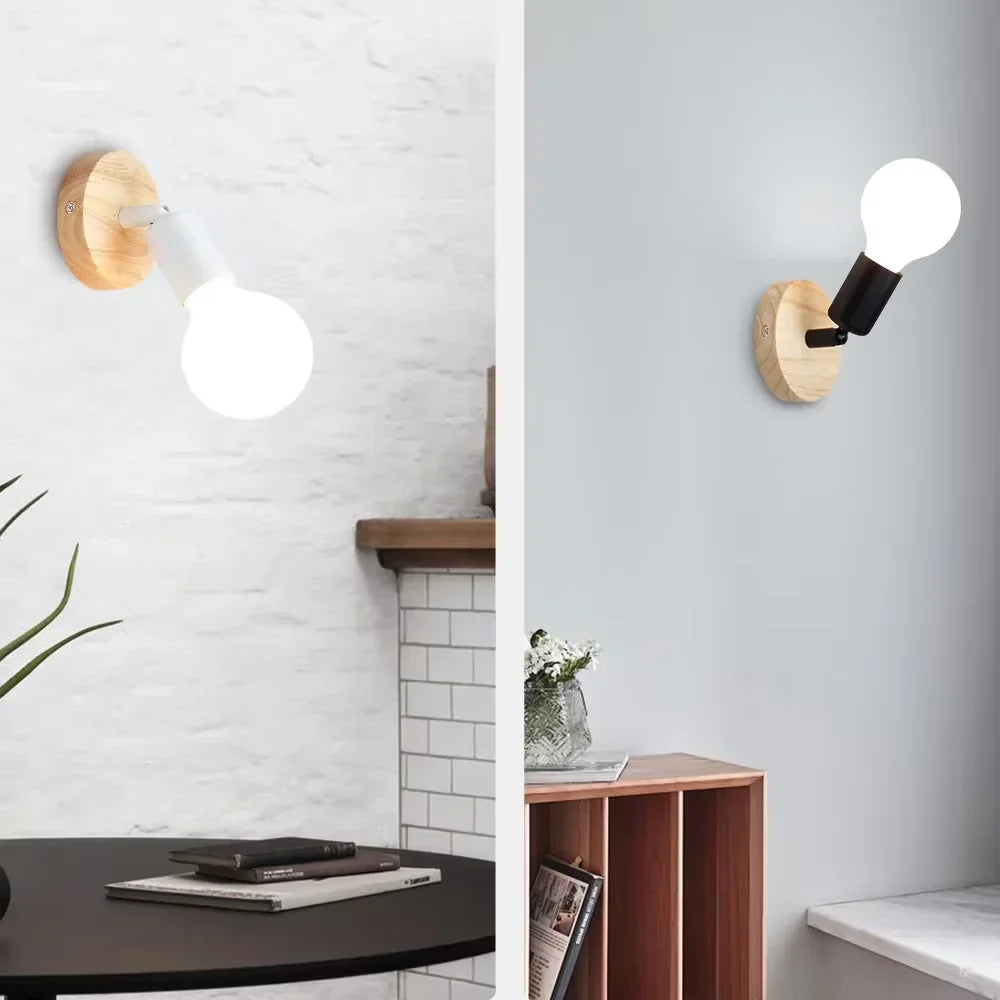 Adjustable Wood and Metal E27 Wall Sconce