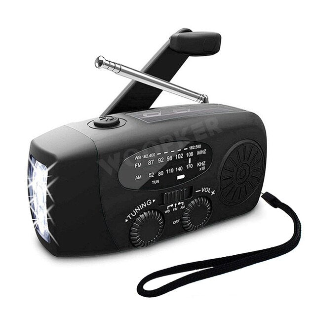 All-in-One Emergency Radio with Solar Charging and Power Bank