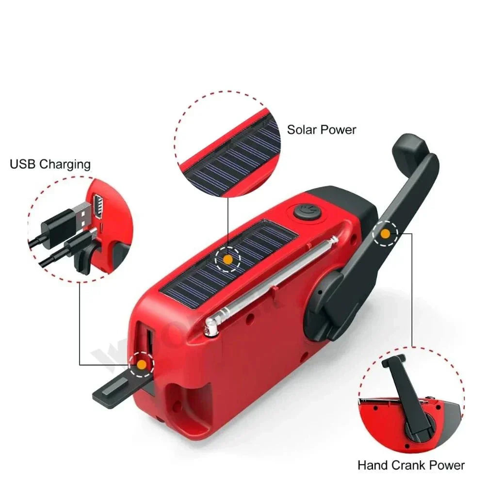 All-in-One Emergency Radio with Solar Charging and Power Bank