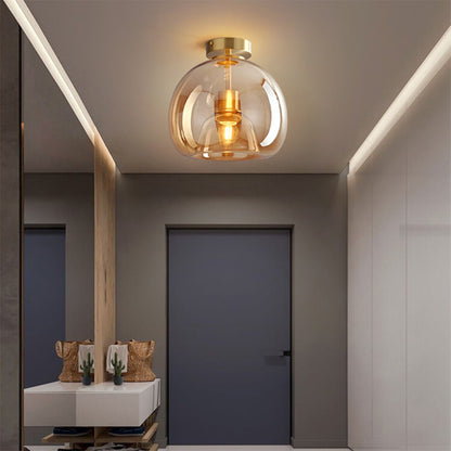 Amber Bubble Glass Ceiling Light with E27 Bulb