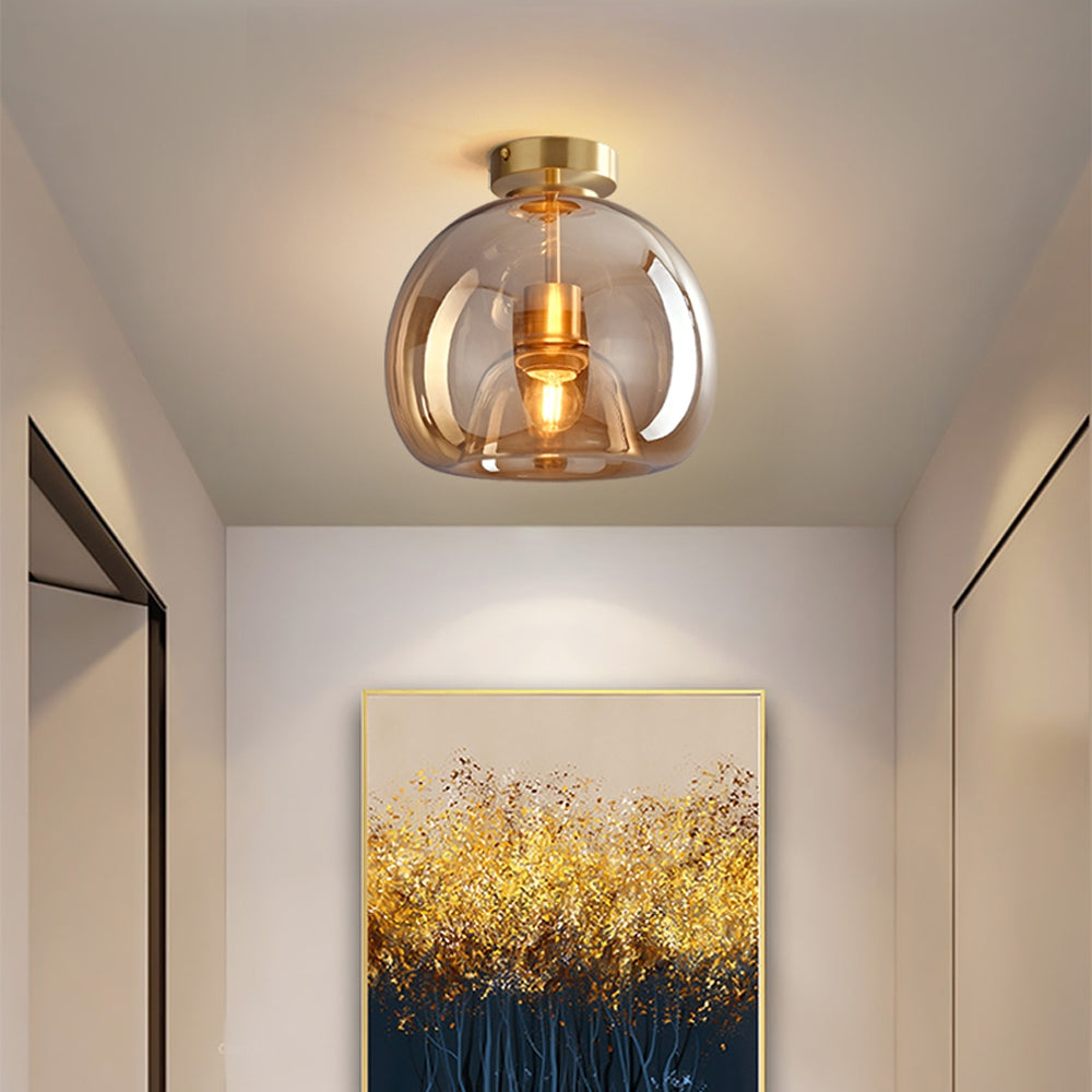 Amber Bubble Glass Ceiling Light with E27 Bulb