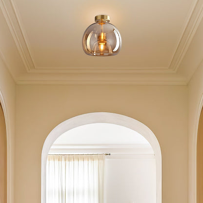 Amber Bubble Glass Ceiling Light with E27 Bulb