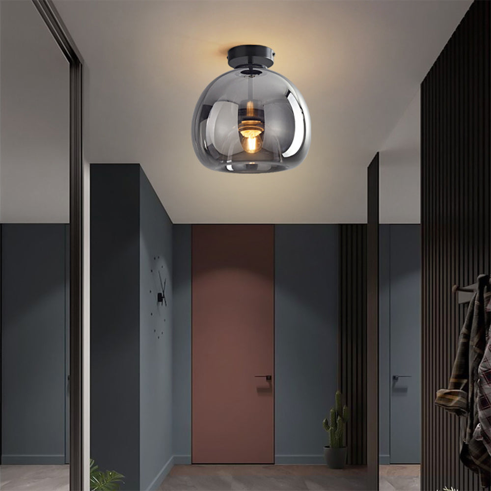 Amber Bubble Glass Ceiling Light with E27 Bulb