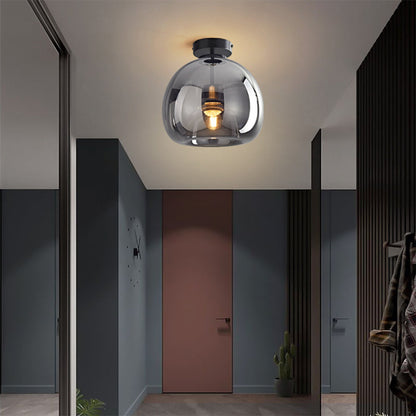 Amber Bubble Glass Ceiling Light with E27 Bulb