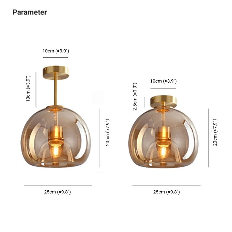 Amber Bubble Glass Ceiling Light with E27 Bulb