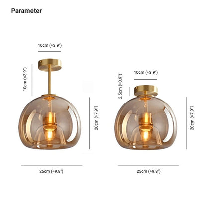 Amber Bubble Glass Ceiling Light with E27 Bulb