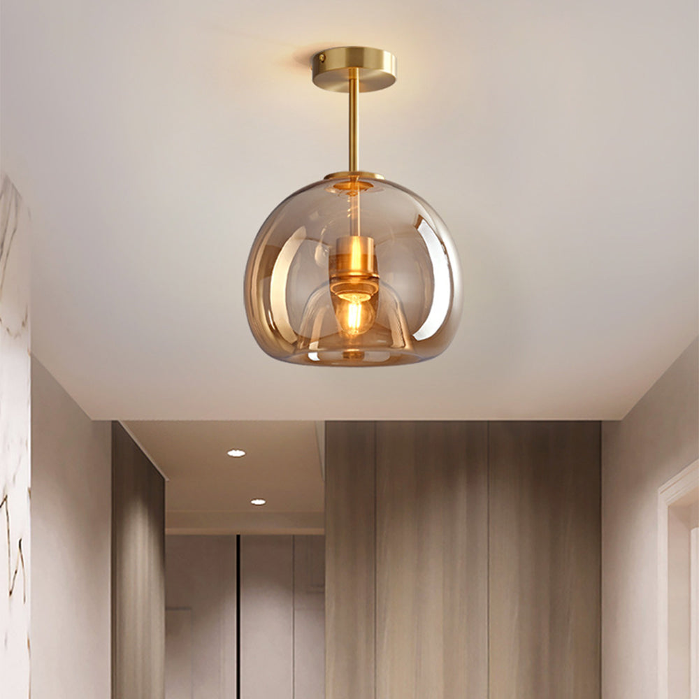 Amber Bubble Glass Ceiling Light with E27 Bulb