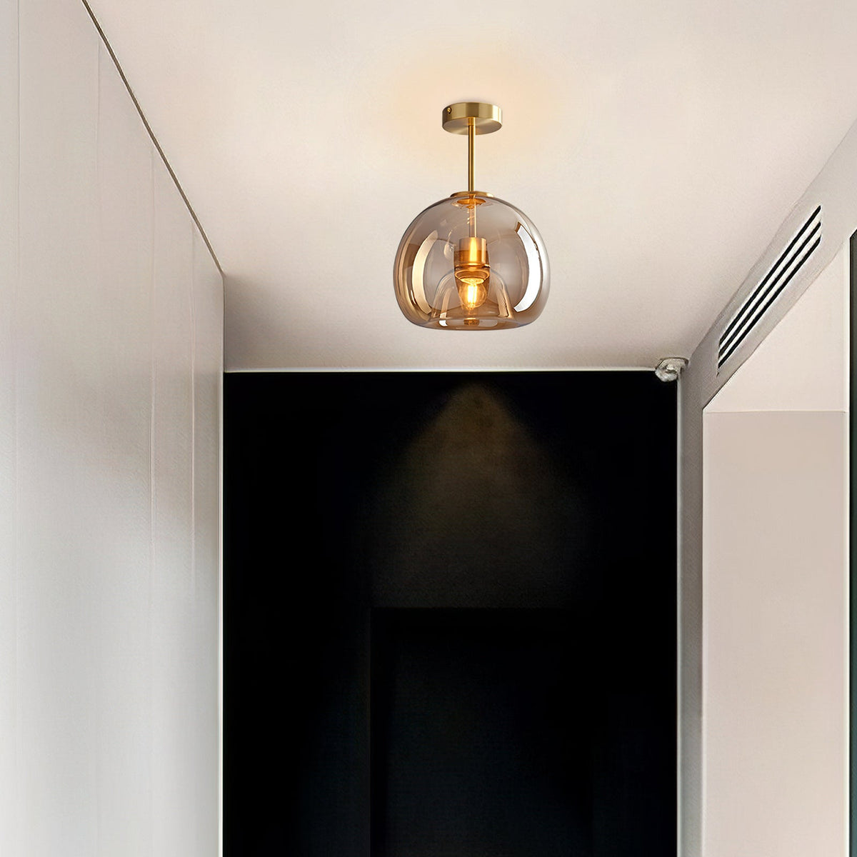 Amber Bubble Glass Ceiling Light with E27 Bulb