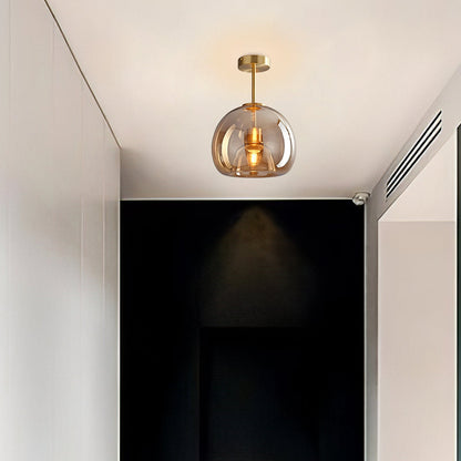 Amber Bubble Glass Ceiling Light with E27 Bulb