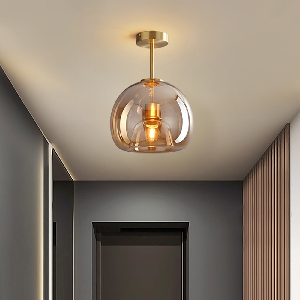 Amber Bubble Glass Ceiling Light with E27 Bulb