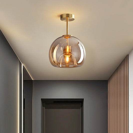 Amber Bubble Glass Ceiling Light with E27 Bulb