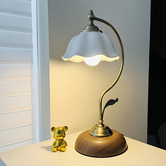 Antique Brass Goose Neck Table Lamp with Glass Shade