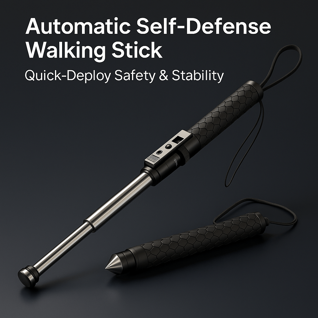 Automatic Folding Walking Stick with Adjustable Stability Support