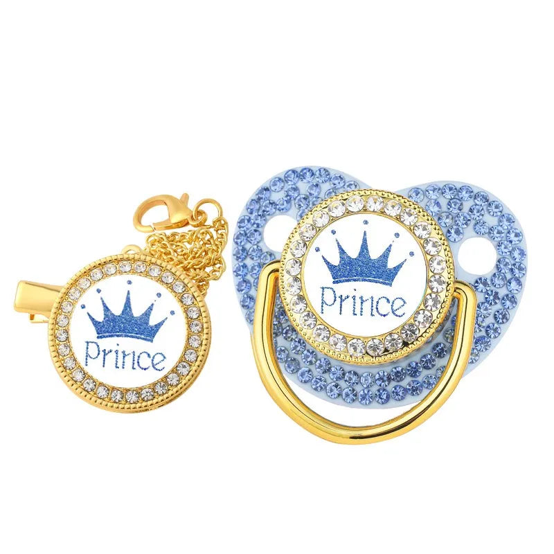 Baby Crown Pacifier and Clip Set with Protective Lid