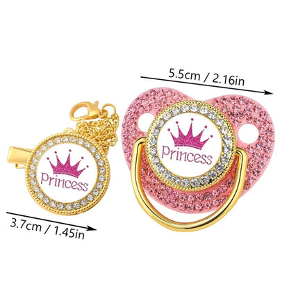 Baby Crown Pacifier and Clip Set with Protective Lid