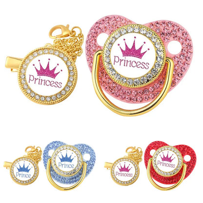Baby Crown Pacifier and Clip Set with Protective Lid
