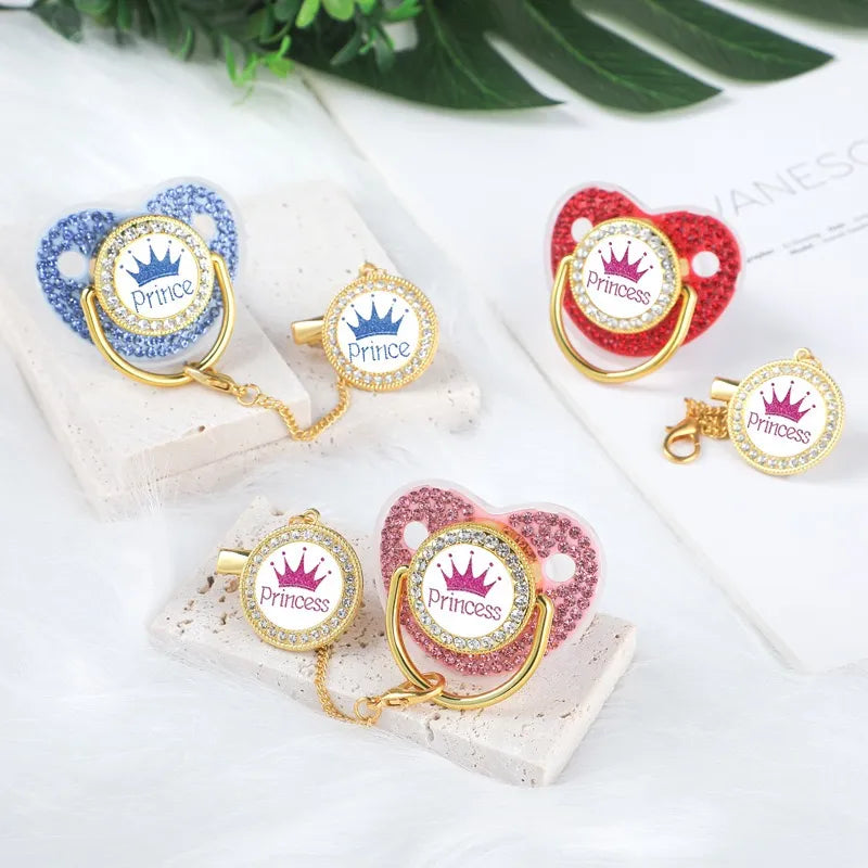 Baby Crown Pacifier and Clip Set with Protective Lid