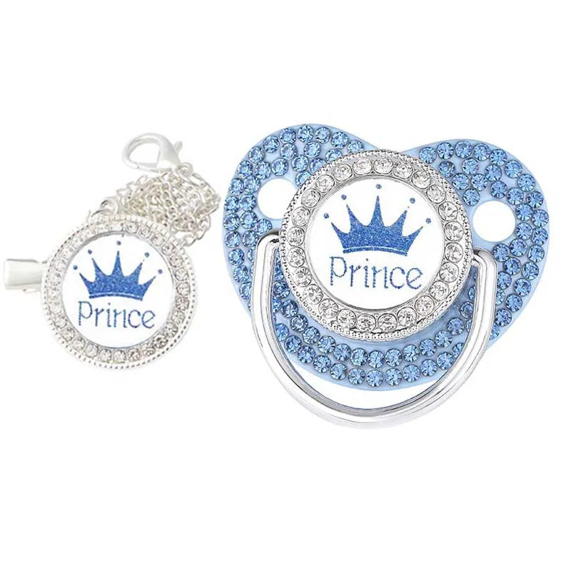 Baby Crown Pacifier and Clip Set with Protective Lid