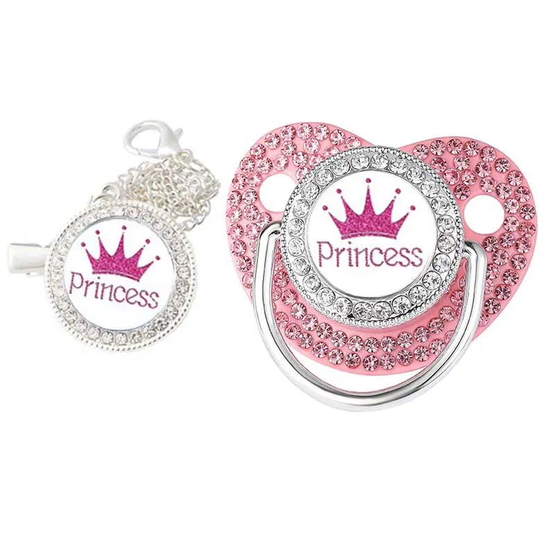 Baby Crown Pacifier and Clip Set with Protective Lid