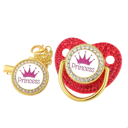 Baby Crown Pacifier and Clip Set with Protective Lid