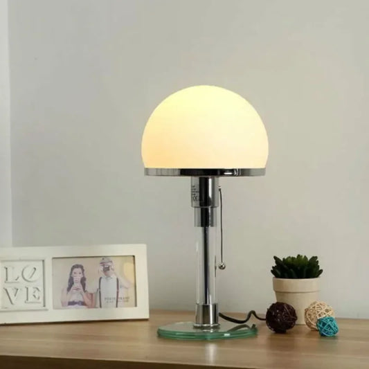 Bauhaus Glass Dome Table Lamp with Chrome Base