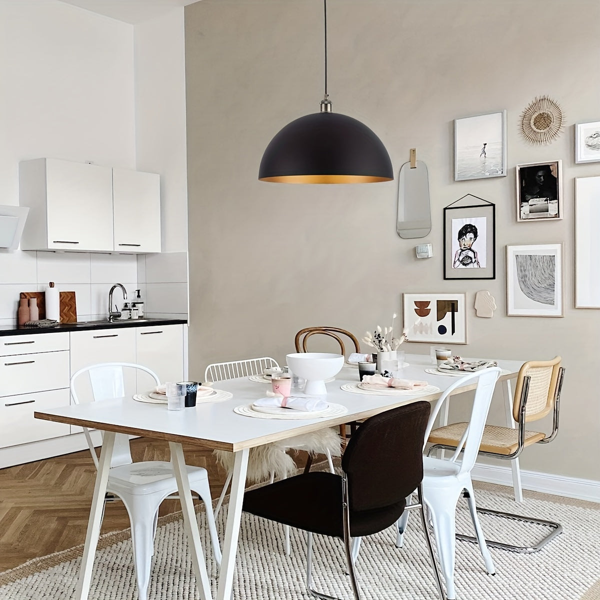 Black Gold Iron Dome Pendant Light