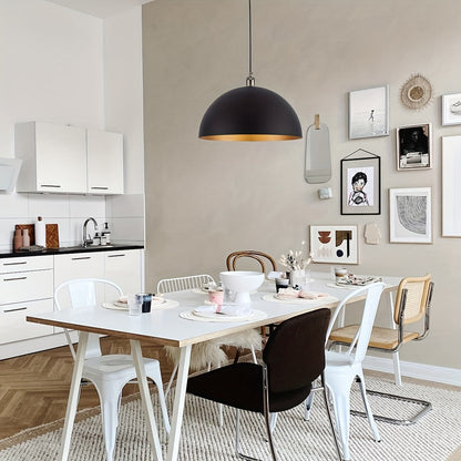 Black Gold Iron Dome Pendant Light