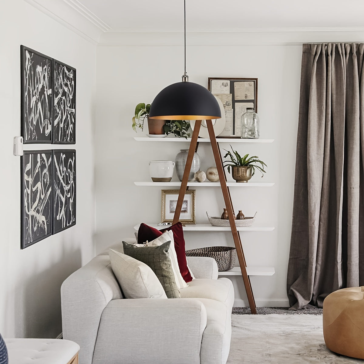 Black Gold Iron Dome Pendant Light