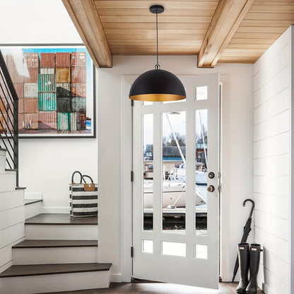 Black Gold Iron Dome Pendant Light