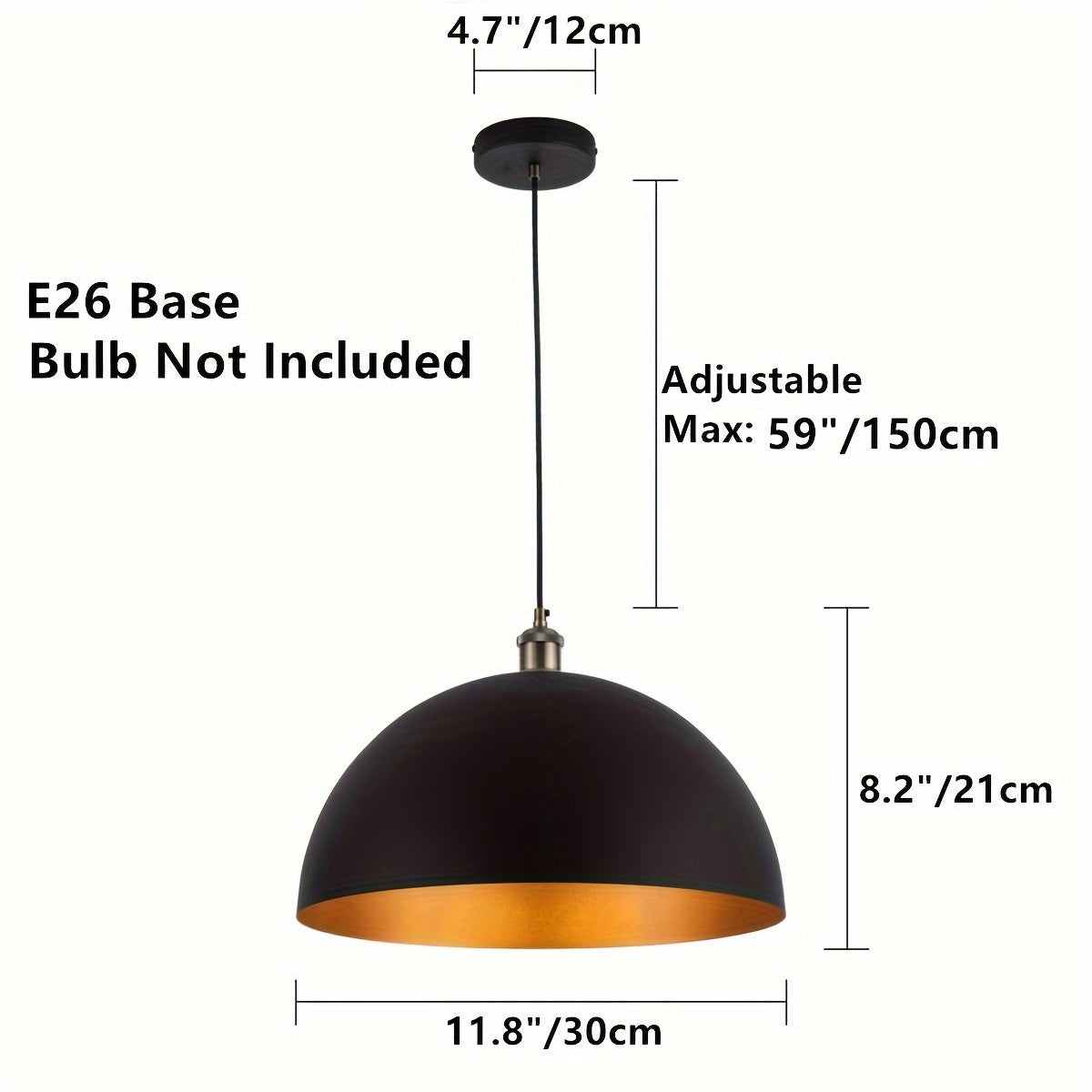 Black Gold Iron Dome Pendant Light