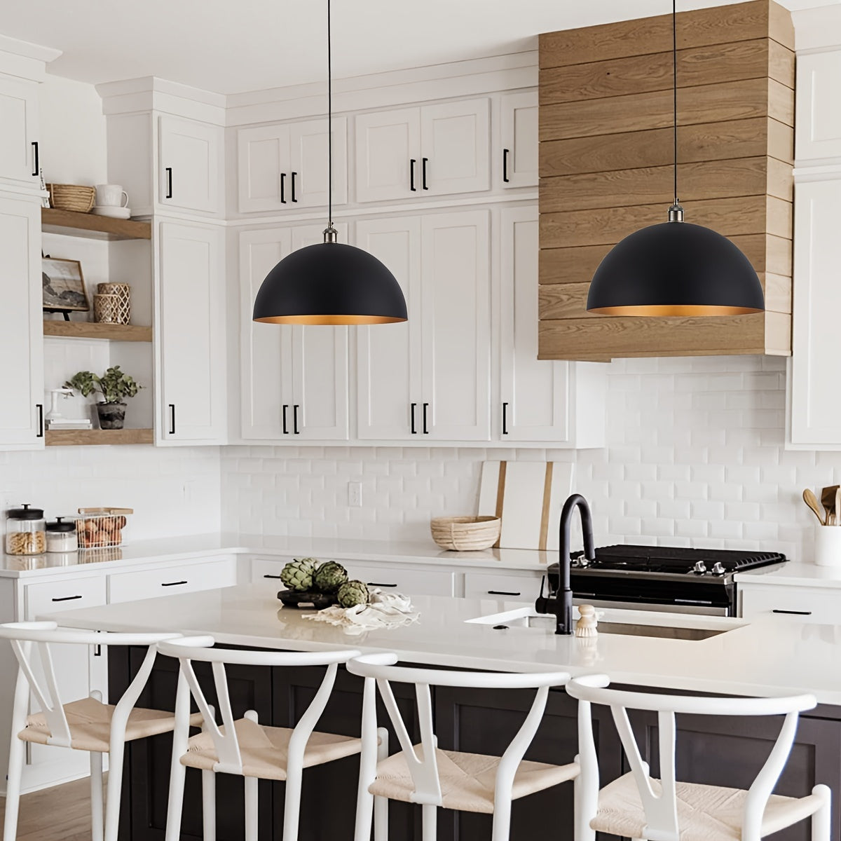 Black Gold Iron Dome Pendant Light