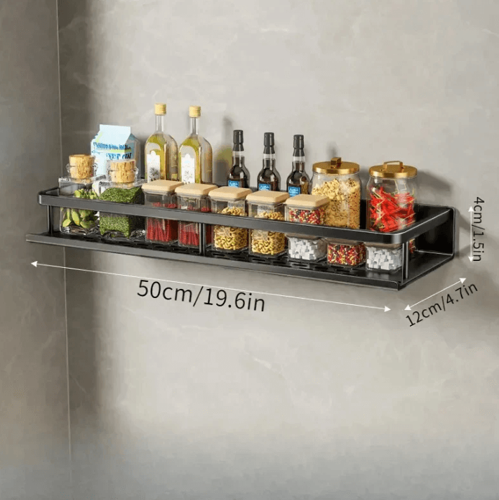 Black Metal Kitchen Wall Shelf with Hooks and Towel Holder