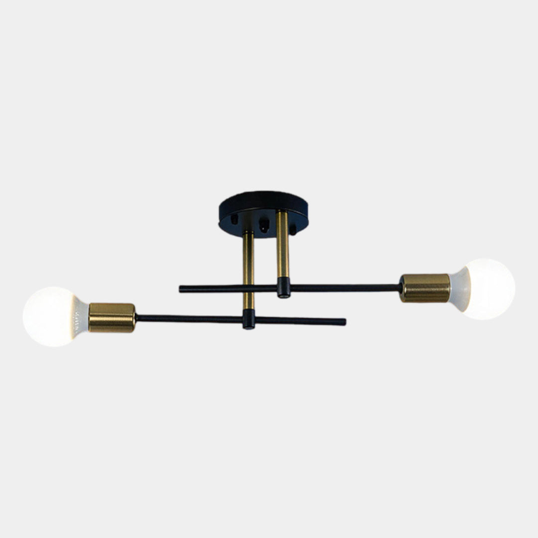 Black and Gold 2-Light Flush Mount Ceiling Lamp