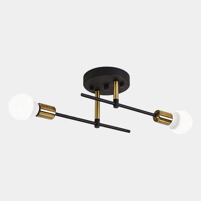 Black and Gold 2-Light Flush Mount Ceiling Lamp