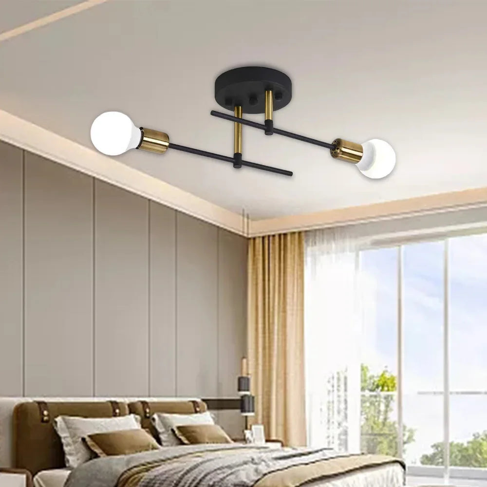 Black and Gold 2-Light Flush Mount Ceiling Lamp