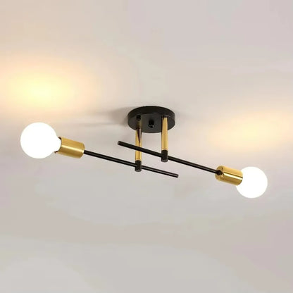 Black and Gold 2-Light Flush Mount Ceiling Lamp