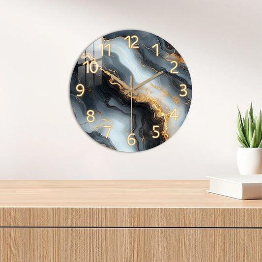 Blue Gold Artistic Wooden Wall Clock