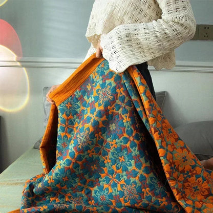 Blue Patterned Six Layer Cotton Quilt for Bed and Sofa