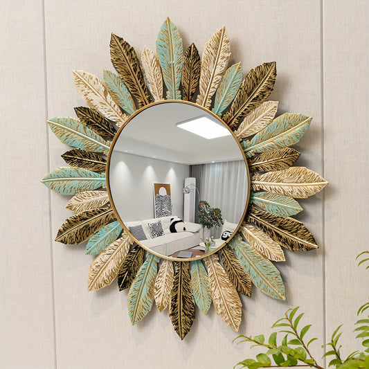 Bohemian Teal Gold Sunburst Metal Wall Mirror