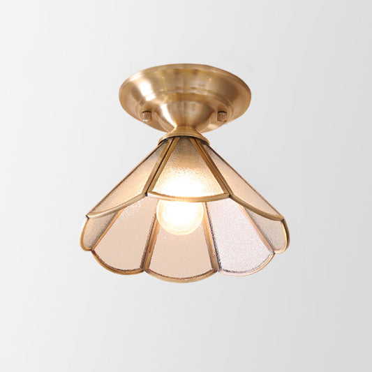 Brass Scalloped Metal Single Light Semi Flush Mount