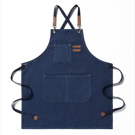 Canvas Kitchen Apron with Adjustable Straps and Pockets