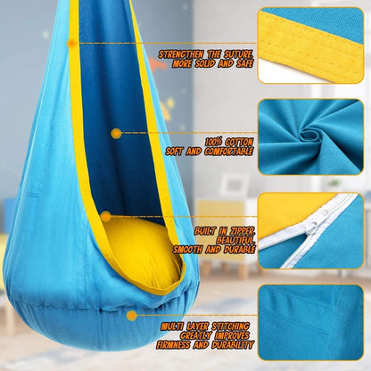 Children’s Hanging Swing Sofa with Inflatable Cushion for Indoor and Outdoor Use