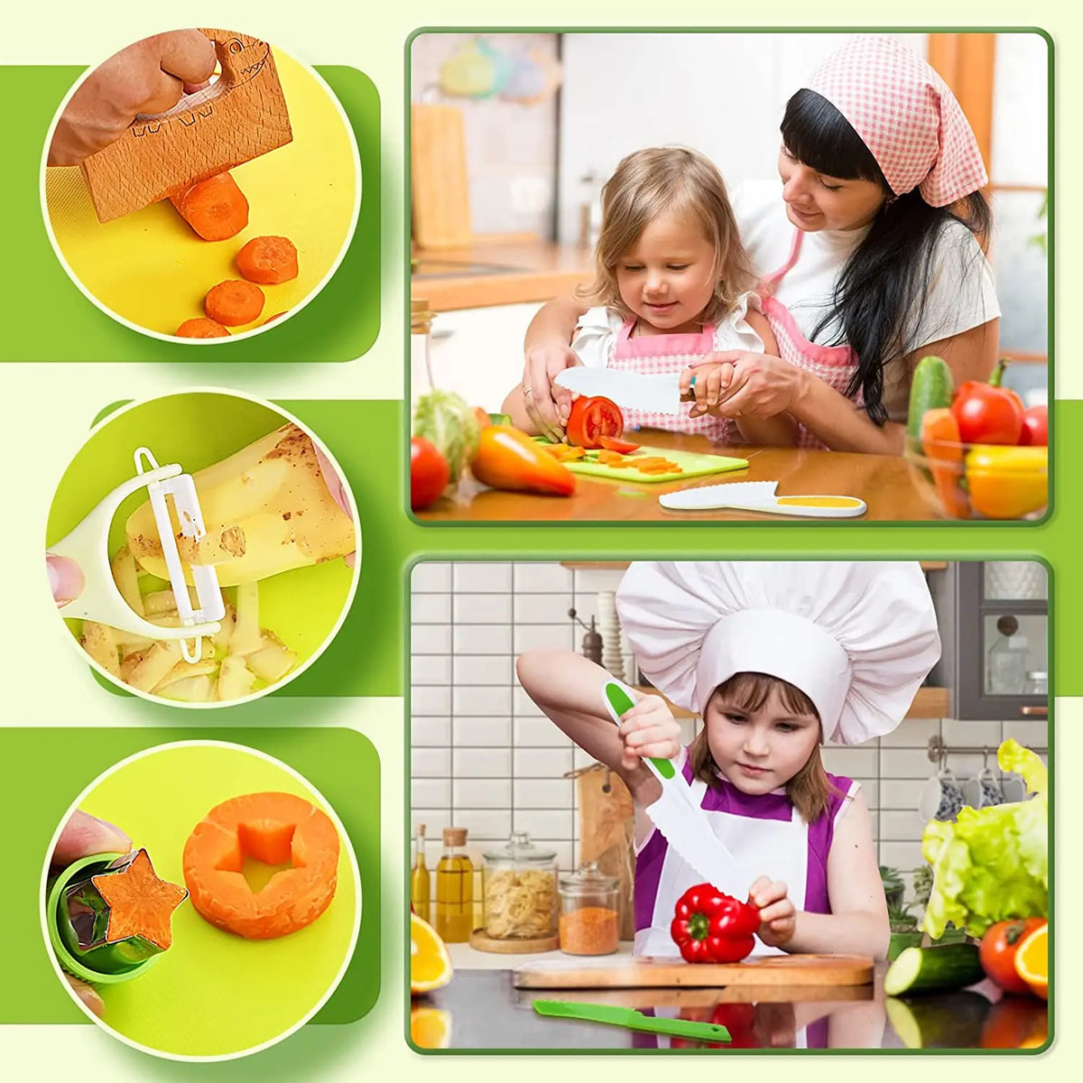 Children’s Kitchen Tool Set with Wooden Knives, Cutters and Baking Tools