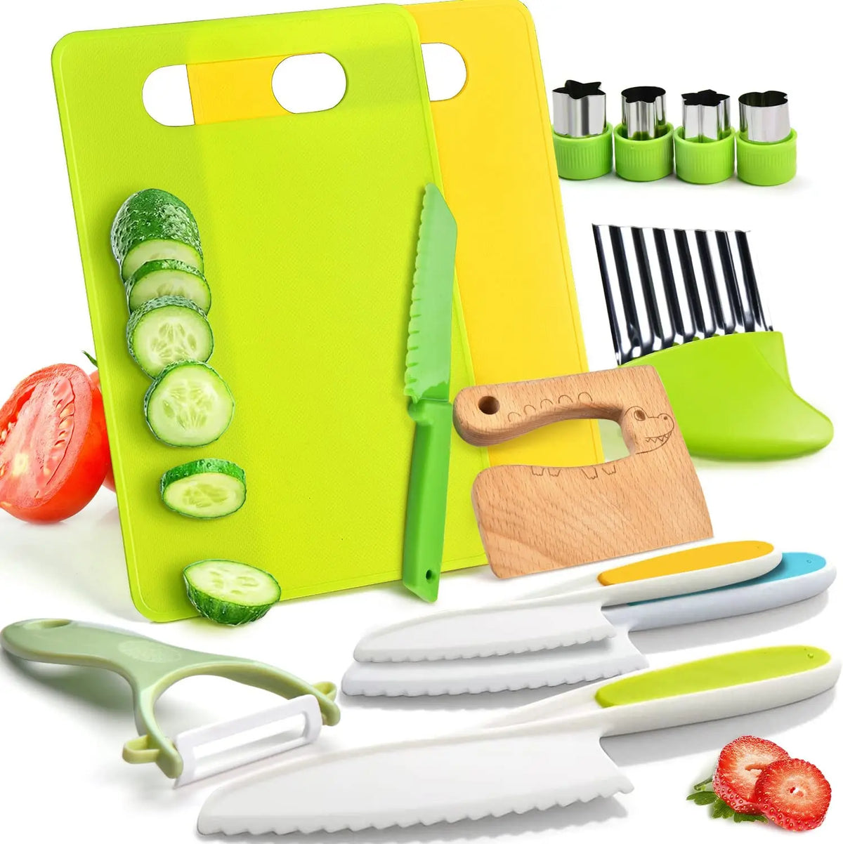 Children’s Kitchen Tool Set with Wooden Knives, Cutters and Baking Tools